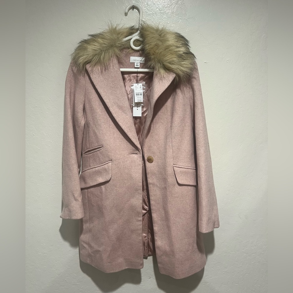 Topshop Faux Fur Collar Pink Coat